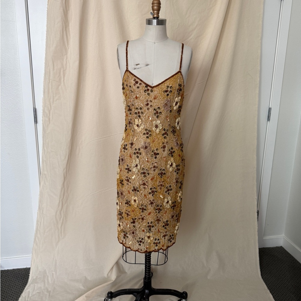 Vintage Gold Sequin Midi Dress